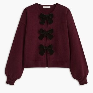 NWT Velvet-Bow Lantern Sleeve Sweater